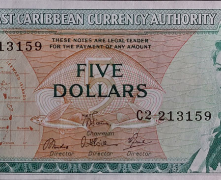 East Caribbean Currency Authority 1965 5 Dollar Bill